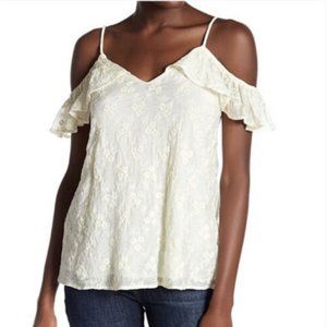 Ro & De Cream Embroidered Cold Shoulder Blouse Women Size Small